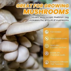 100PCS Mushroom Growing Bags – 8″x5″x20″ Thick, Durable & Tear Resistant, High P