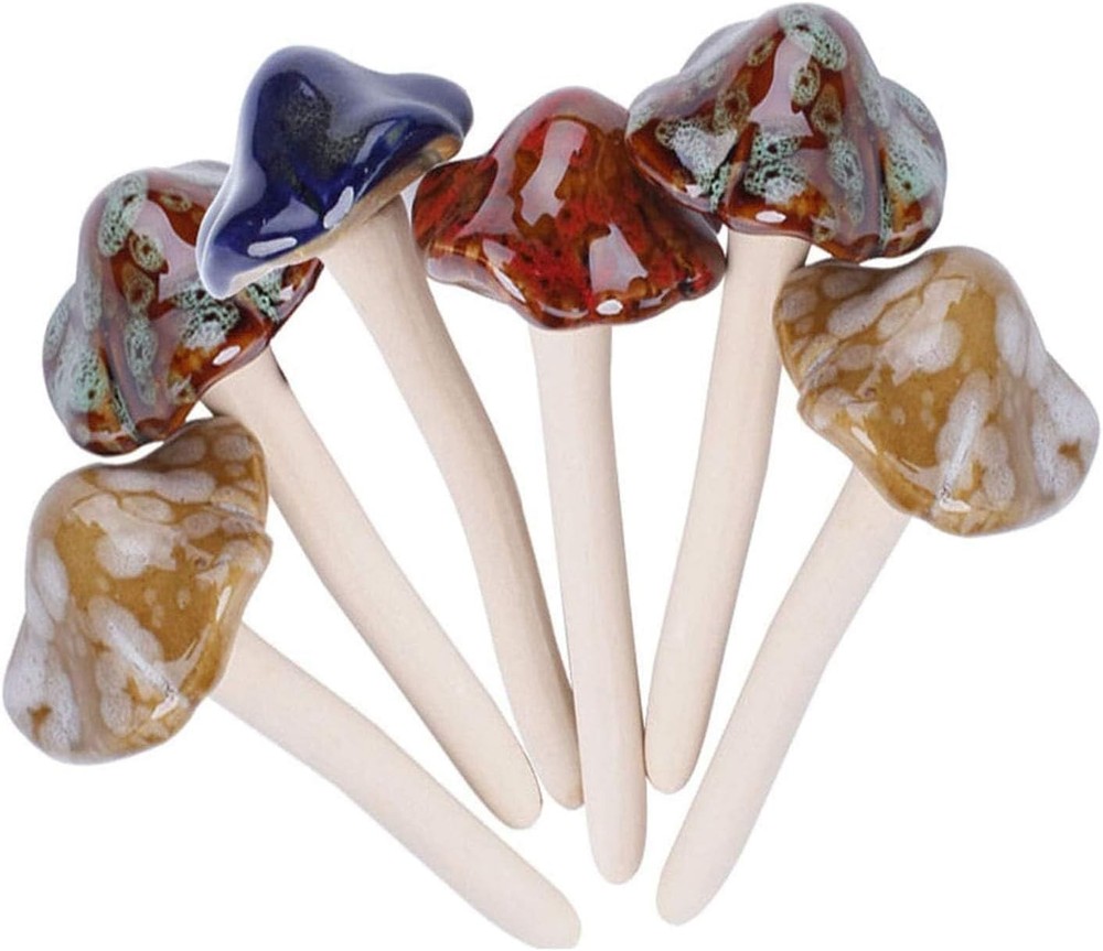 kathson 6 Piece Garden Mushrooms – Ceramic Mushroom for 6PCS, Random Color