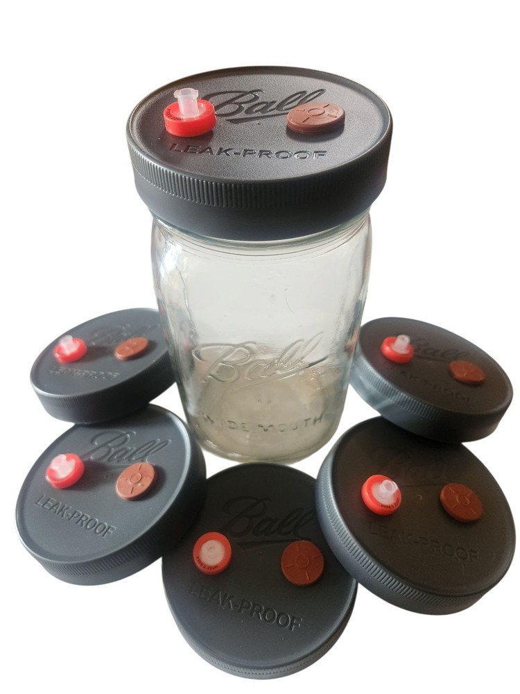 Mushroom Liquid Culture JAR LIDS, BALL Brand, Set of 6, Wide Mouth
