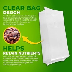 Mushroom Grow Bags Spawn Bags Growing Bags 25 Ct 8x5x20 3 Mil 0.2 Micron Filter
