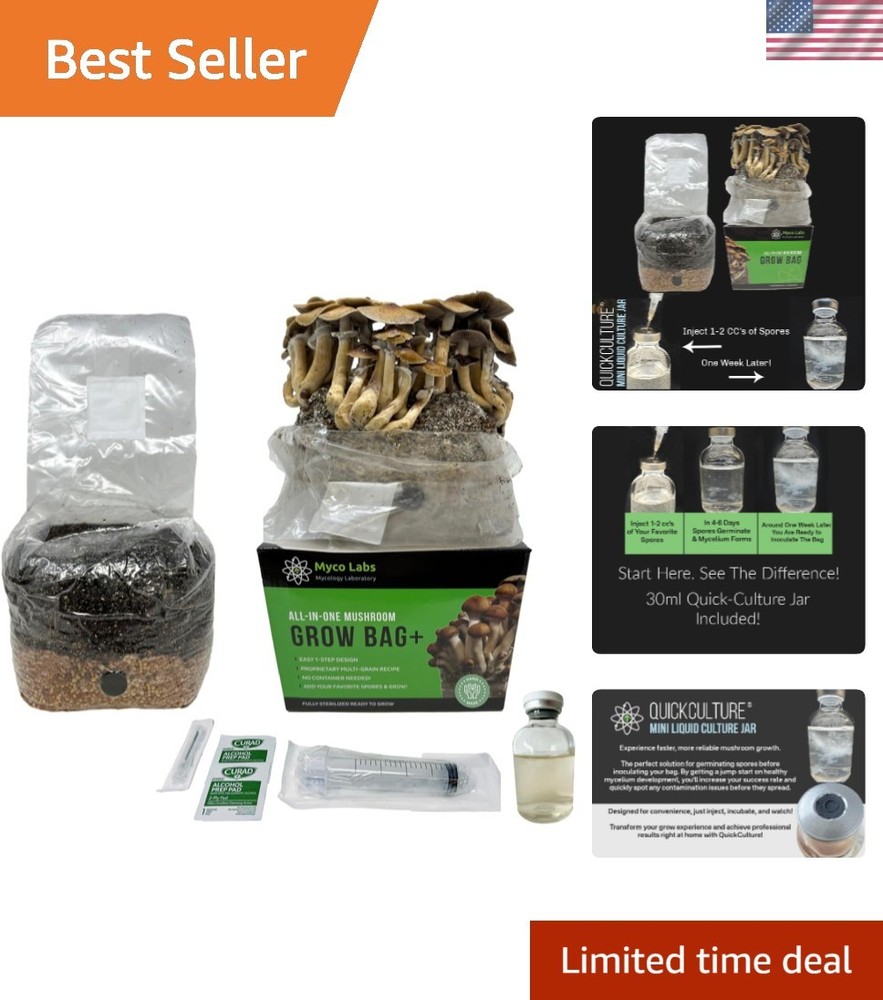 Faster Mushroom Cultivation: 4LB Grow Bag with Included Spore Germination Jar