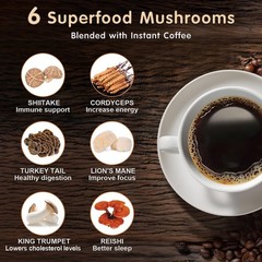 Mushroom Coffee, 6 Adaptogenic Mushrooms with Lion’s 6.35 Ounce (Pack of 1)