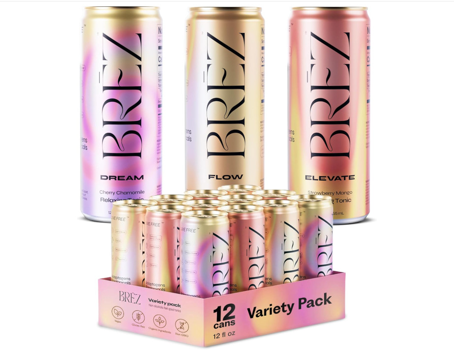 Brez Mushroom Drink Variety Pack 12 Pack Lion’s Mane Reishi Cordyceps Adaptogen