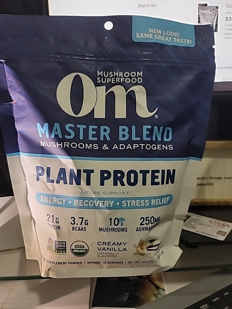 Om Nutrition Master Blend Mushrooms Adaptogens 18.27 Oz expiration 12/26
