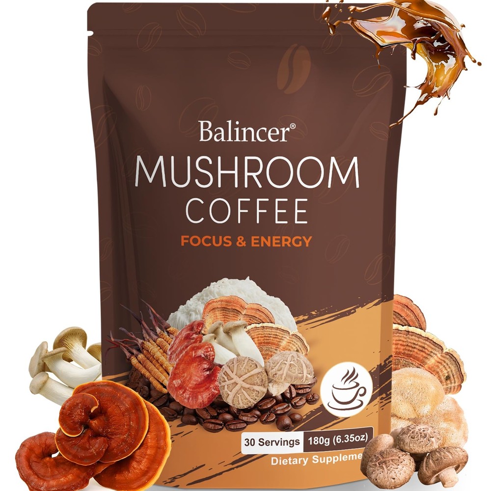 Mushroom Coffee, 6 Adaptogenic Mushrooms with Lion’s 6.35 Ounce (Pack of 1)