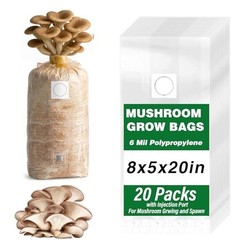 20 Pack Mushroom Grow Bags – 6 Mil Polypropylene, 0.2 Micron Filter, Autoclavabl