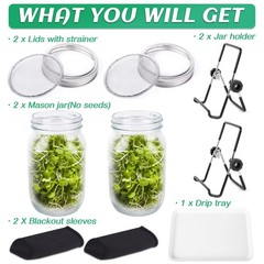 Kikerike Seed Sprouting Jar Kit with 2 Wide Mouth Mason Jars Bean Sprouts…