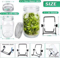 Seed Sprouting Jar Kit with 2 Wide Mouth Mason Jars Bean Sprouts Growing Kit Mic
