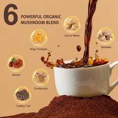 Mushroom Coffee, Organic 6 Mushrooms with Lion’S Mane & Cordyceps Coffee for Sus