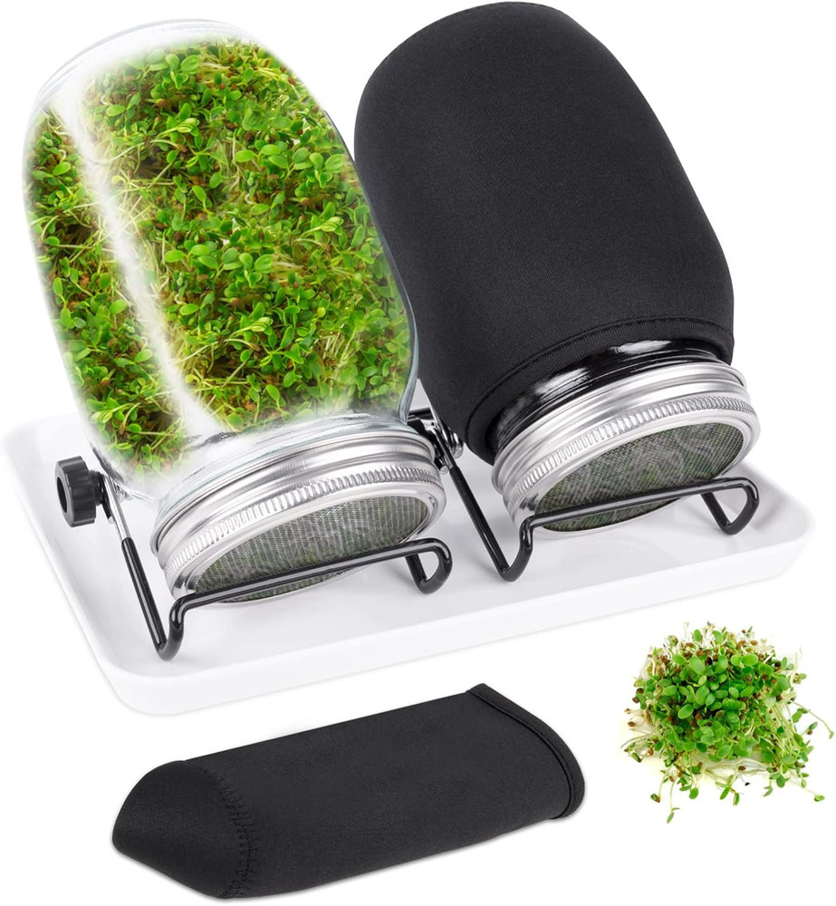 Seed Sprouting Jar Kit 2 Wide Mouth Mason Jars with Mesh Lids for Microgreens