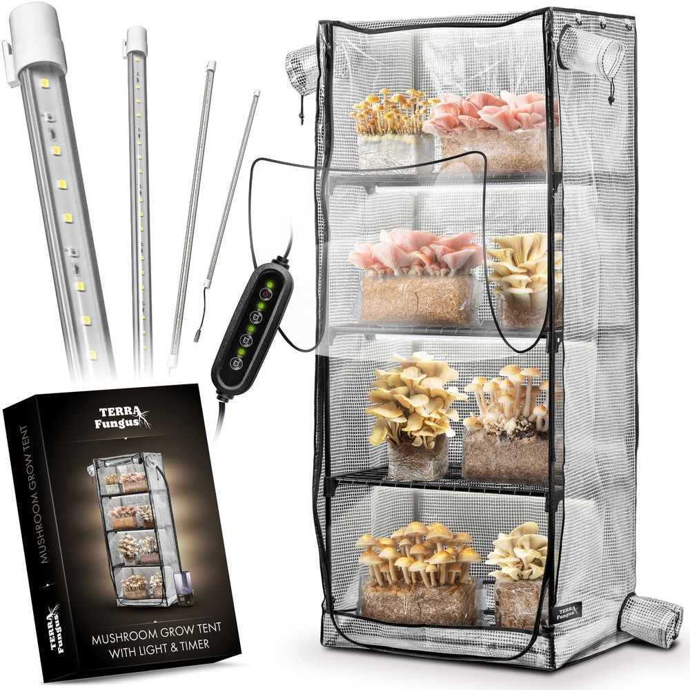 Mushroom Grow Tent with Light and Timer, 65″ x 27″ x 19″ x 65″, Transparent