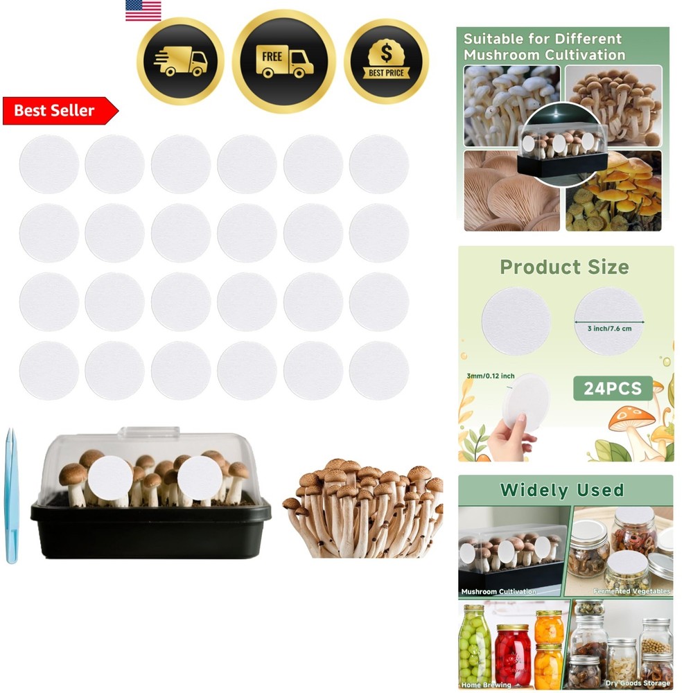Mushroom Growing Filter Disks 3 inch 24pcs Adhesive Monotub Filters