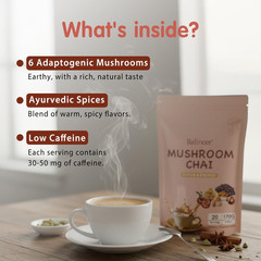 Mushroom Chai, 6 Adaptogenic Mushrooms (Lion’S Mane, Cordyceps, Turkey Tail & Ot