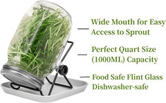 2Pcs Sprouts Growing Jar Kit, Wide Mouth Quart Mason Jars with Stainless Steel S