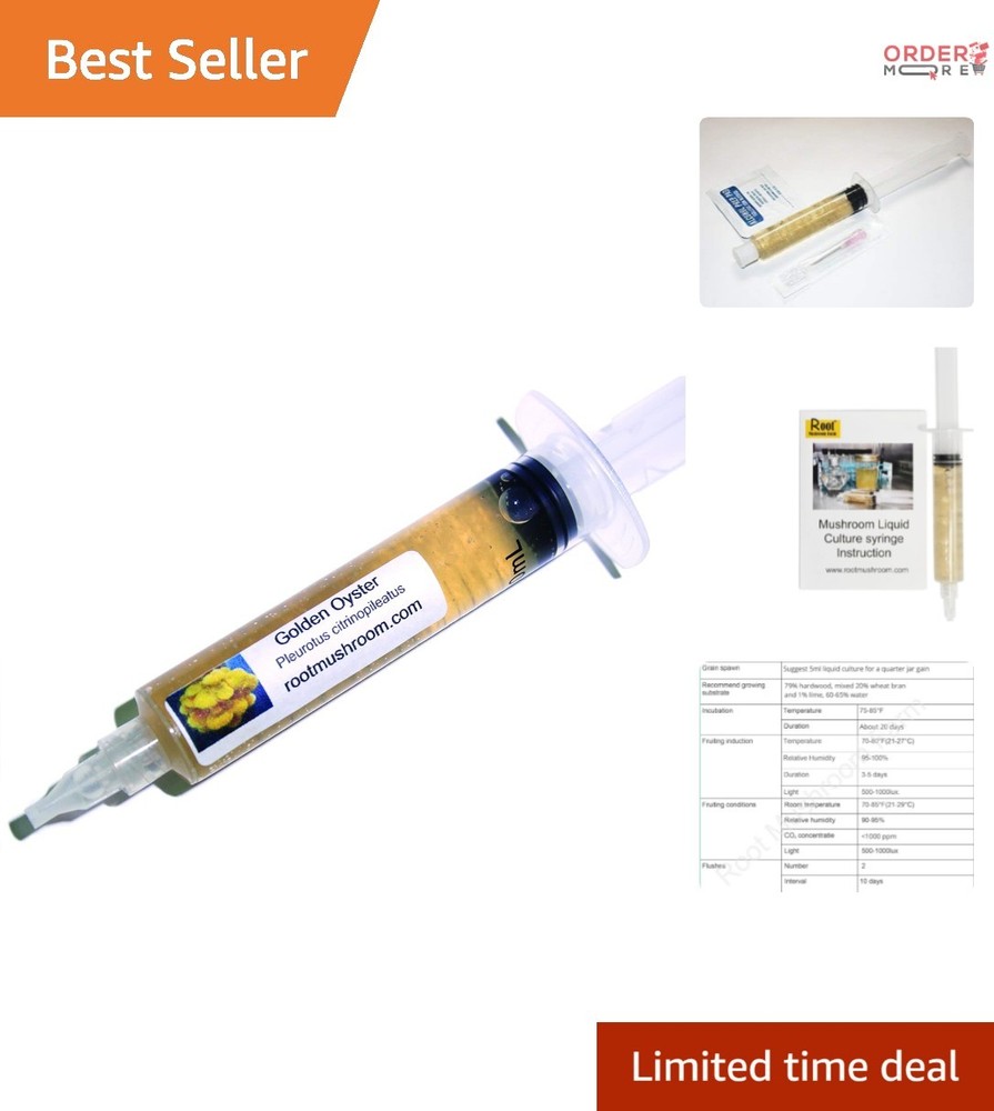 Mushroom Liquid Culture Golden Oyster Pleurotus Citrinopileatus 10cc Mycelium
