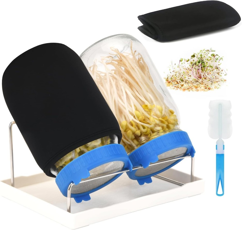 Seed Sprouting Jar Kit with 2 Wide Mouth Mason Jars Bean Sprouts Growing Kit Mic
