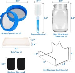 Seed Sprouting Jar Kit with 2 Wide Mouth Mason Jars Bean Sprouts Growing Kit Mic