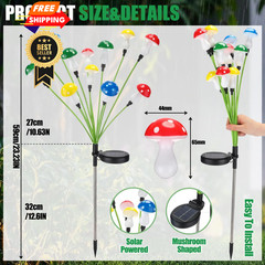 Riakrum 2 Pack Solar Mushroom Lights for Outdoor Garden, Multicolor