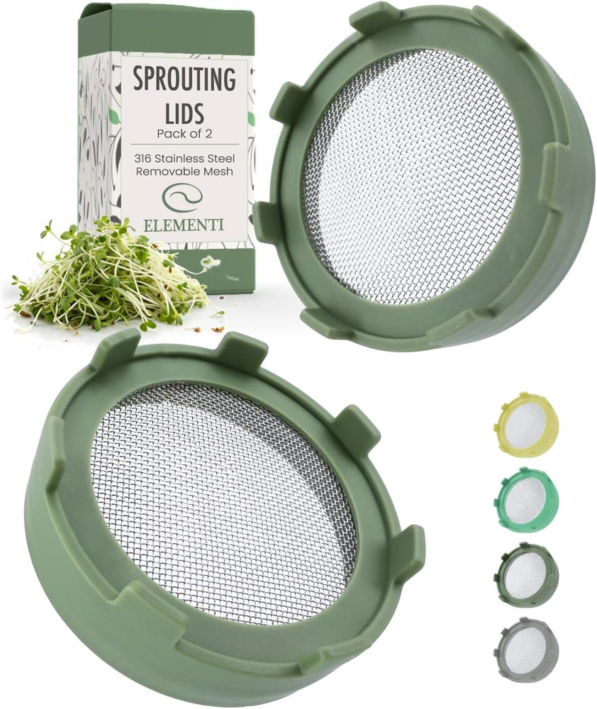 Elementi Sprouts Growing Kit for Wide Mouth Mason Jars, Set of 2 Sprouting Lids