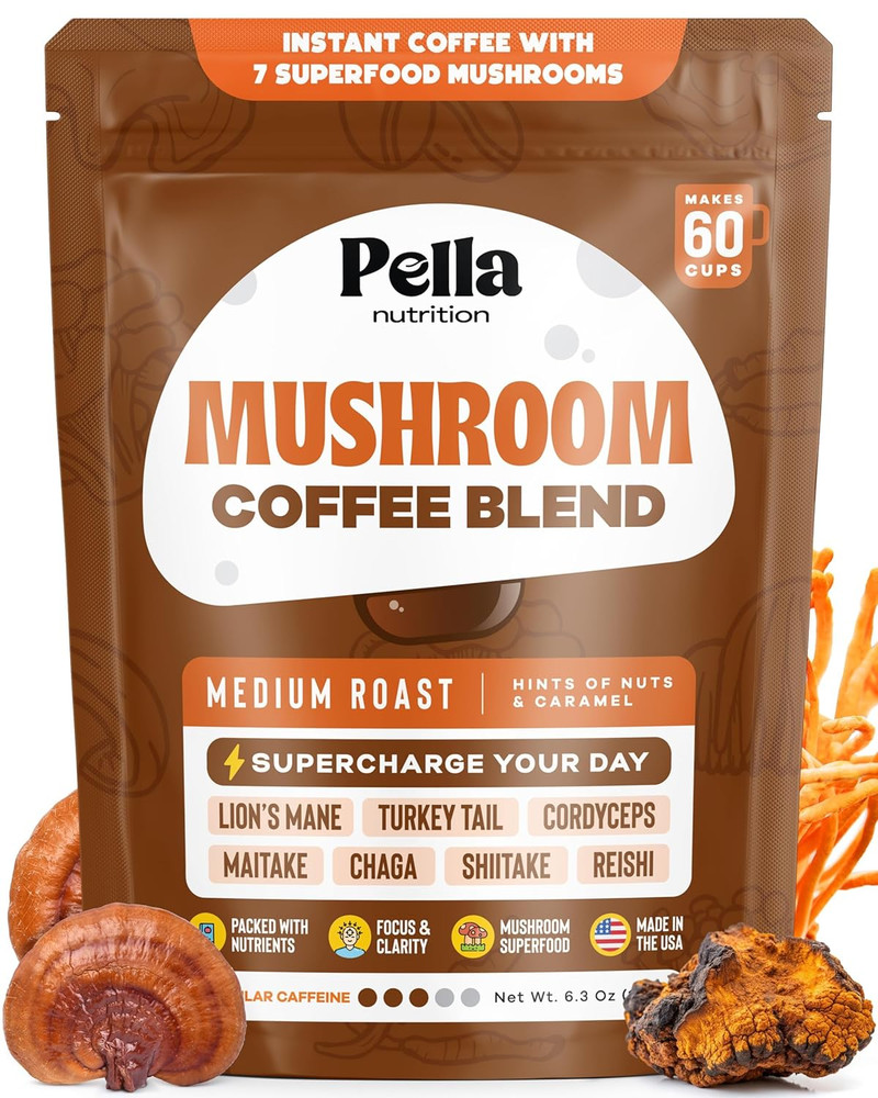 Pella Mushroom Mushroom Coffee – Lions Mane Reishi Chaga Cordyceps Shiitake