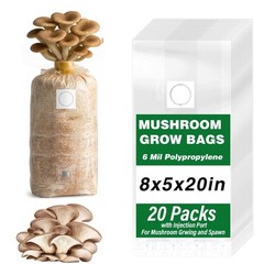 20 Pack Mushroom Grow Bags – 6 Mil Polypropylene, 0.2 Micron Filter, Autoclavabl