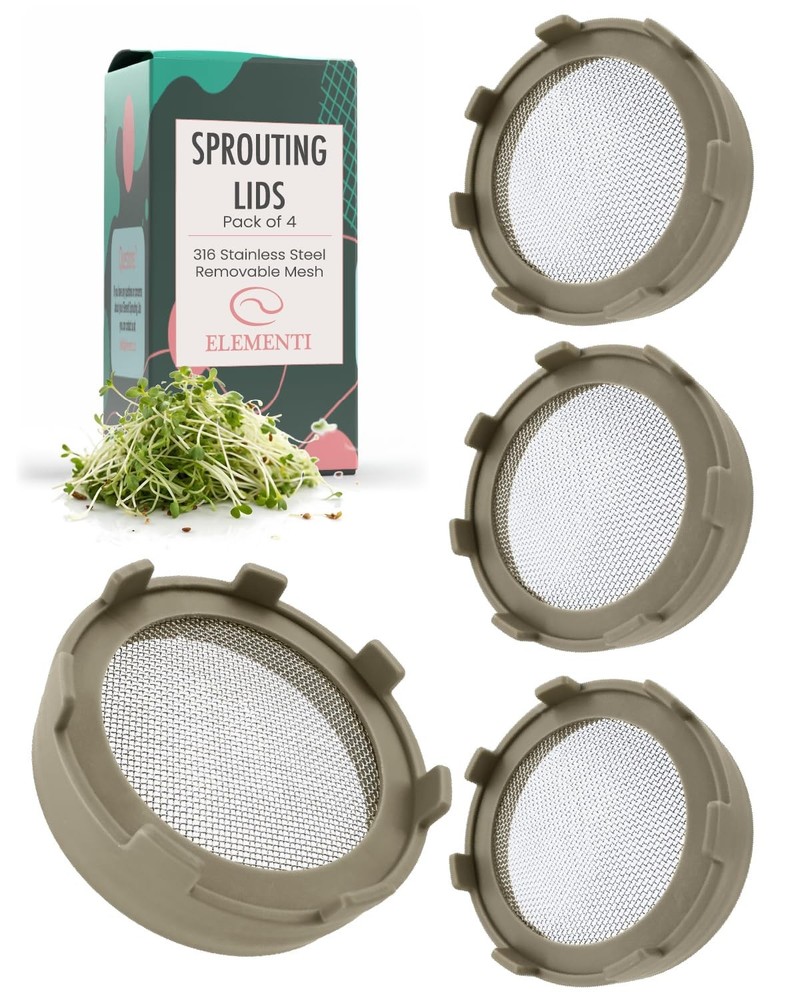 Elementi Sprouting Lids for Wide Mouth Mason Jars, Mushroom