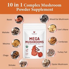 VELOTO Organic Mega Mushroom Powder Blend,10 in 1 10 Ounce (Pack of 1)
