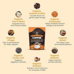 Organic Mushroom Coffee 17 Functional Mushroom Blend Lion’s Mane, Reishi, Cha…