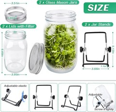 Seed Sprouting Jar Kit with 2 Wide Mouth Mason Jars Bean Sprouts Growing Kit Mic
