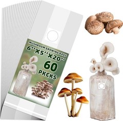 60-Pack Autoclavable Mushroom Grow Bags Bulk with Microporous Filter Patchs -…