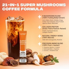 Mushroom Coffee with 9 Adaptogenic Mushrooms, Collagen, Lion’s Mane, KSM-66 A…