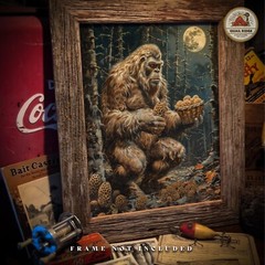 Sasquatch Bigfoot Art Print Morel Mushroom Hunting Artwork Cabin Decor Gift