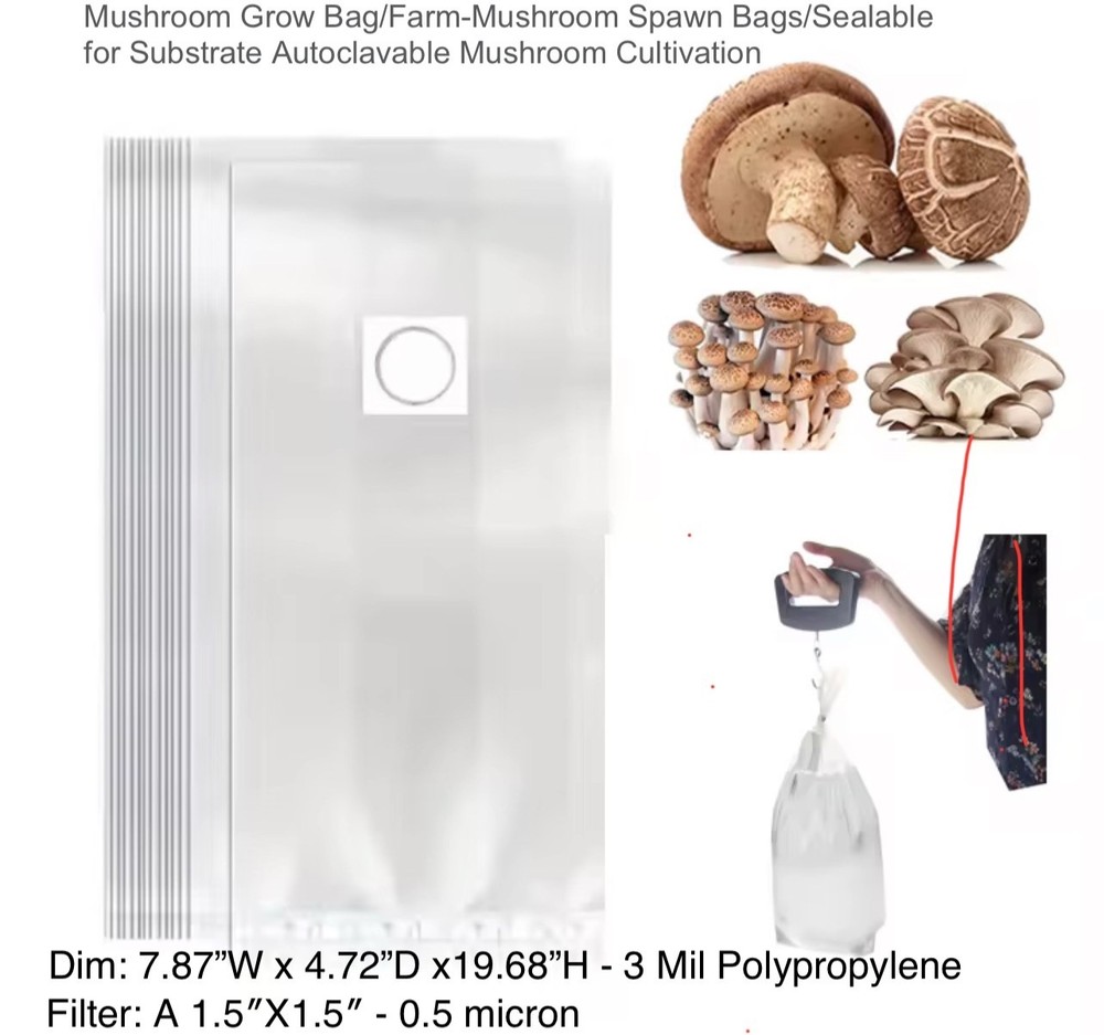 Clear Mushroom Grow Bags (50 pcs.)