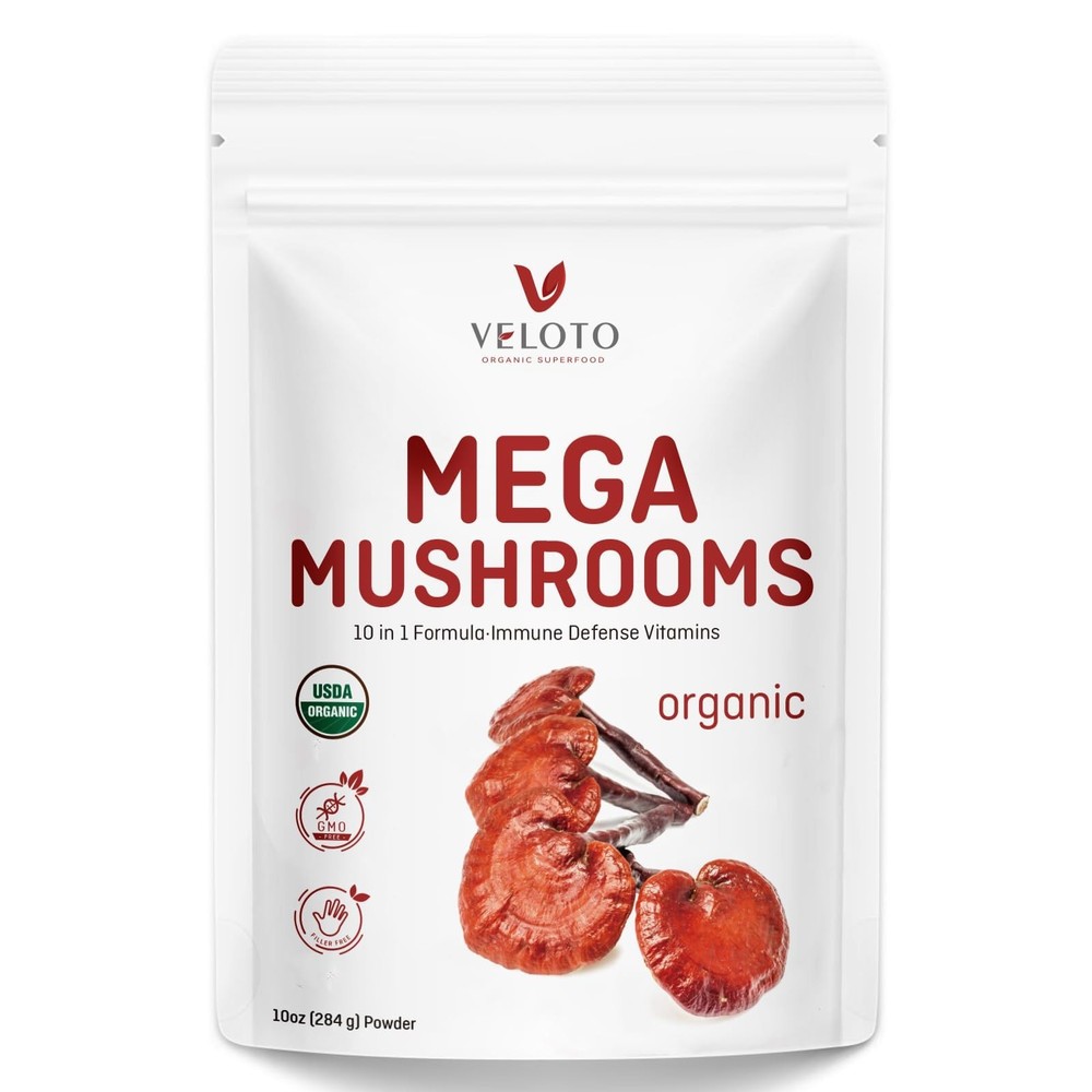 VELOTO Organic Mega Mushroom Powder Blend,10 in 1 10 Ounce (Pack of 1)