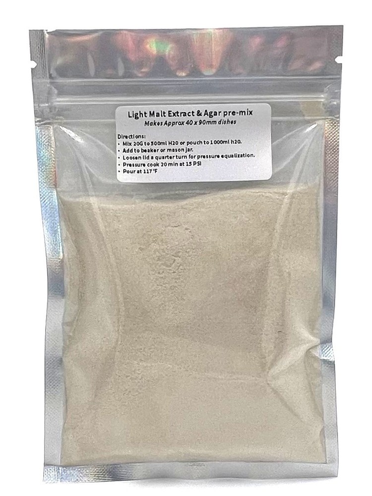 Light Malt Extract Agar Pre-Mix Mushroom media | 40 grams per pouch