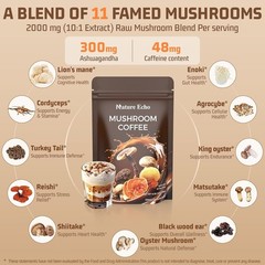 Mushroom Coffee 11 in 1 Mushrooms with Ashwagandha, Lion’s Mane, Reishi, Cord…