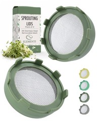 Elementi Sprouts Growing Kit for Wide Mouth Mason Jars Set of 2 Sprouting Lids