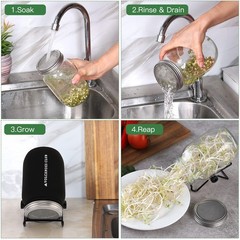 4 PCS Mason Jar Sprouting Lids Kit, Stainless Steel Wide Mouth Grow Set, New USA