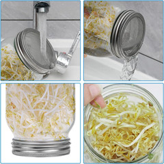 2Pcs Sprouts Growing Jar Kit, Wide Mouth Quart Mason Jars with Stainless Steel S