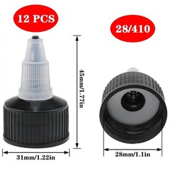 12 PCS Natural Twist Top Caps Black Squeeze Bottle Replacement Cosmetics