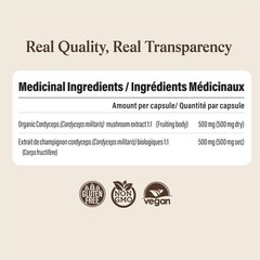Real Mushrooms Supplement Capsules – Cordyceps 120 Count (Pack of 1), Orange