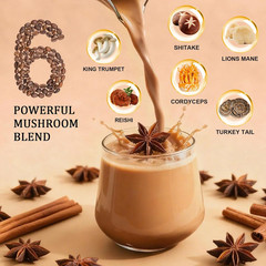 Mushroom Chai, Adaptogenic 6 Mushrooms with Lion’S Mane, Reishi, Cordyceps, Shii