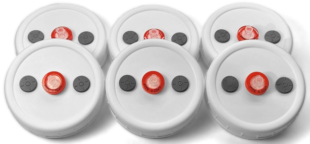 6 Liquid Culture Mason Jar Lids Regular Mouth for Mycology, 2 Injection Ports