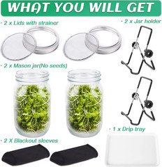Seed Sprouting Jar Kit with 2 Wide Mouth Mason Jars Bean Sprouts Growing Kit