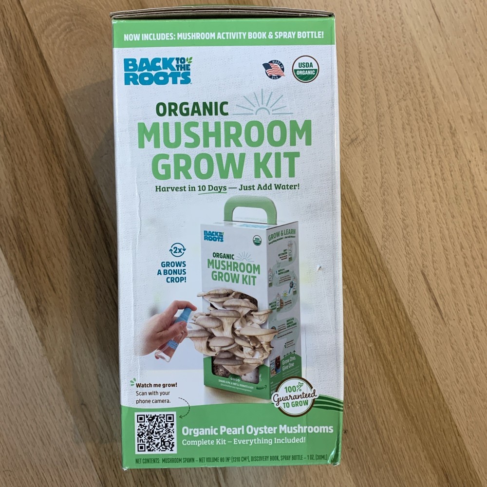 Back to the Roots Organic Mushroom Grow Kit, Organic Pearl Oyster Mushrooms, NEW
