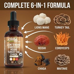 Mushroom Supplement Liquid Drops with Lions Mane 2 Fl Oz (Pack of 1), Amber