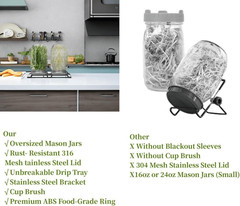 2Pcs Sprouts Growing Jar Kit, Wide Mouth Quart Mason Jars with Stainless Steel S