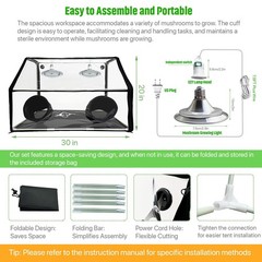 Ehaijia Large Still Air Box Mushroom Grow Set, 30×20×20 Inch, Transparency