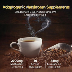 Mushroom Coffee, 6 Adaptogenic Mushrooms (Lion’S Mane, Cordyceps, Turkey Tail…