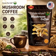 Cures For Life Mushroom Coffee USDA Organic with 6 Adaptogenic 30 Ounce